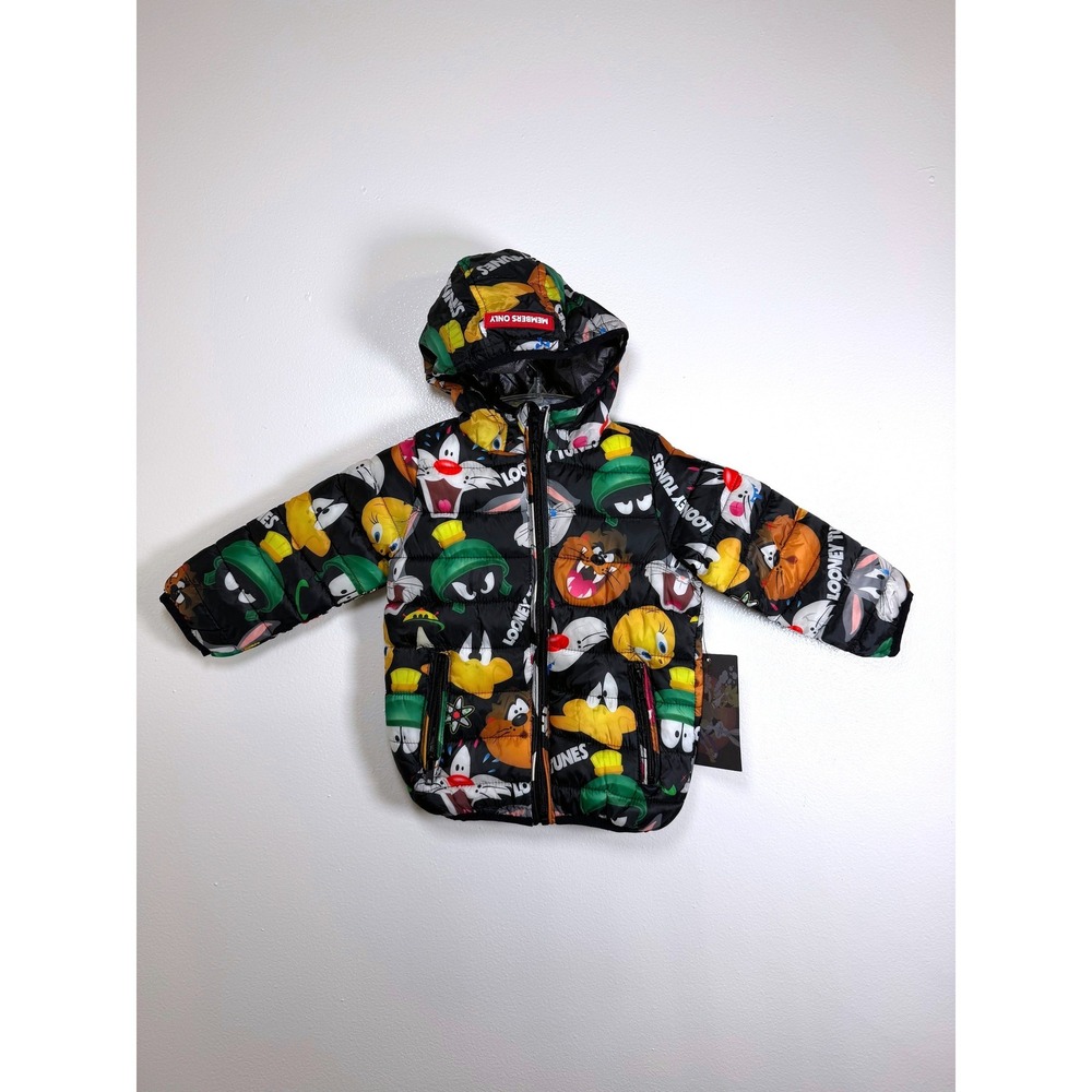 Members Only Looney Tunes Pufferโ Jacket Kids 2T Black Multicolor Cartoon NEW